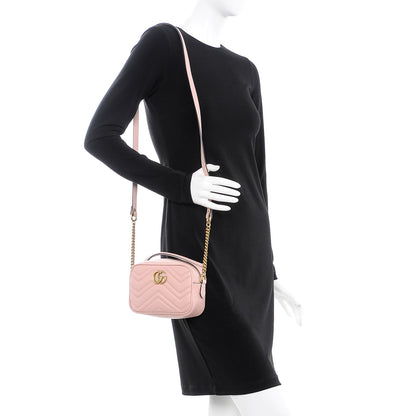 Gucci Calfskin Matelasse Mini GG Marmont Chain Shoulder Bag Perfect Pink 2 of 8