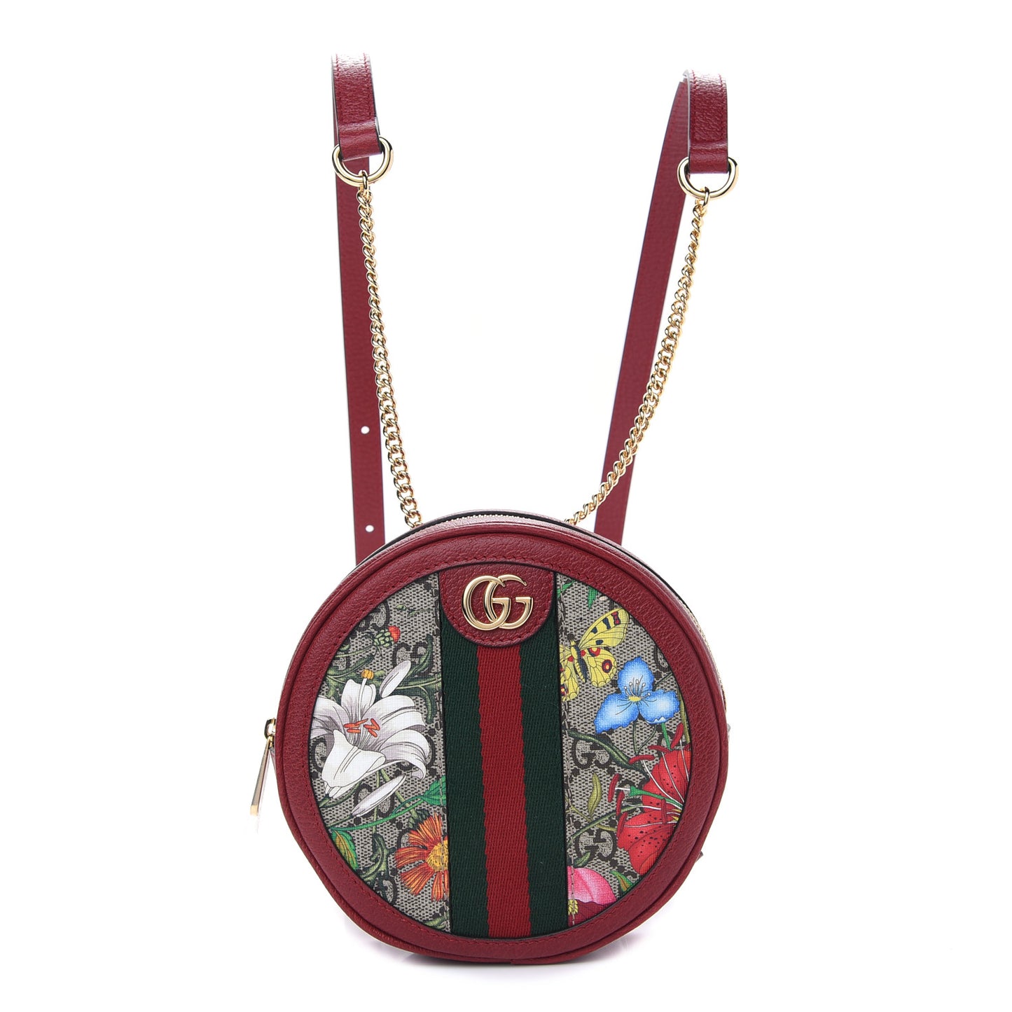 GG Supreme Monogram Web Flora Mini Ophidia Round Backpack Red