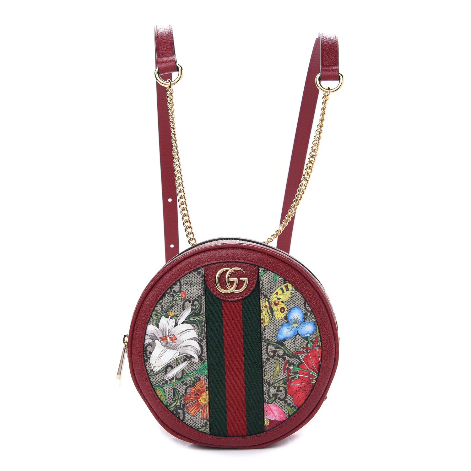 Gucci GG Supreme Monogram Web Flora Mini Ophidia Round Backpack Red 1 of 9