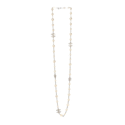Chanel Graduated Pearl Crystal CC Long Necklace Silver 3 of 5