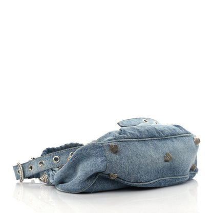 Balenciaga Washed Frayed Denim Crystal Small Le Cagole Shoulder Bag Blue 4 of 8
