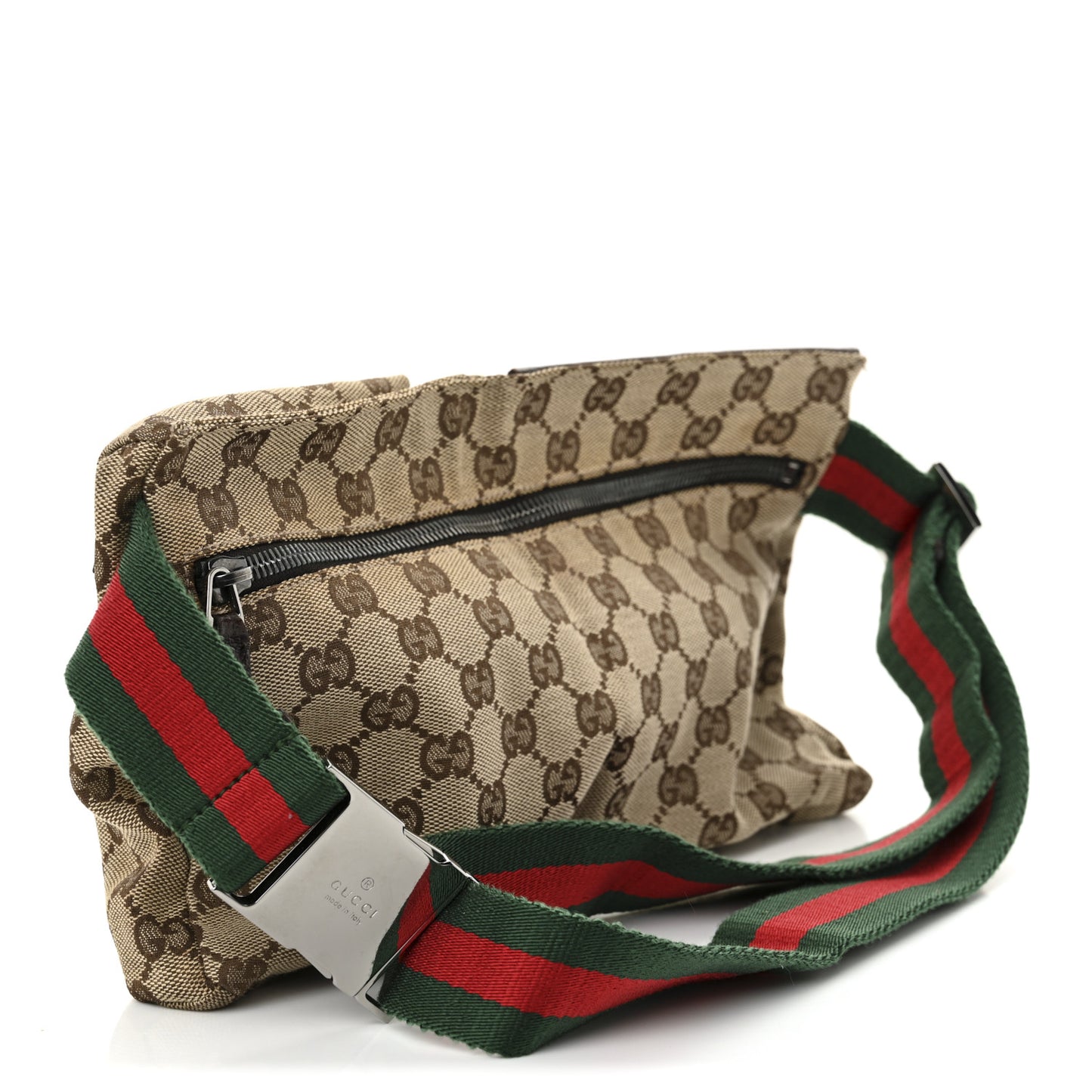 GG Monogram Web Double Pocket Belt Bag Dark Brown
