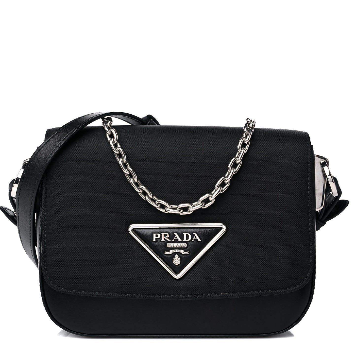 Nylon Calfskin Identity Shoulder Bag Black