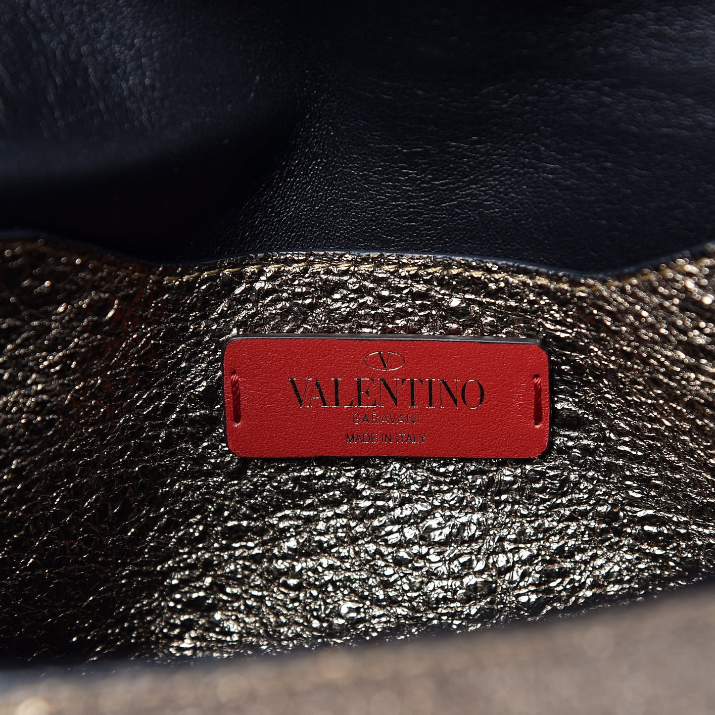 Metallic Calfskin V Rivet Chain Clutch Platinum