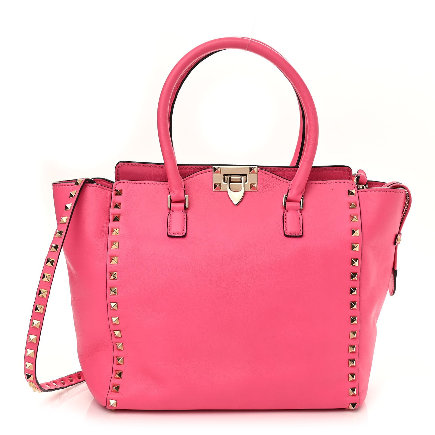 Vitello Rockstud Double Handle Tote Fuxia Fluo