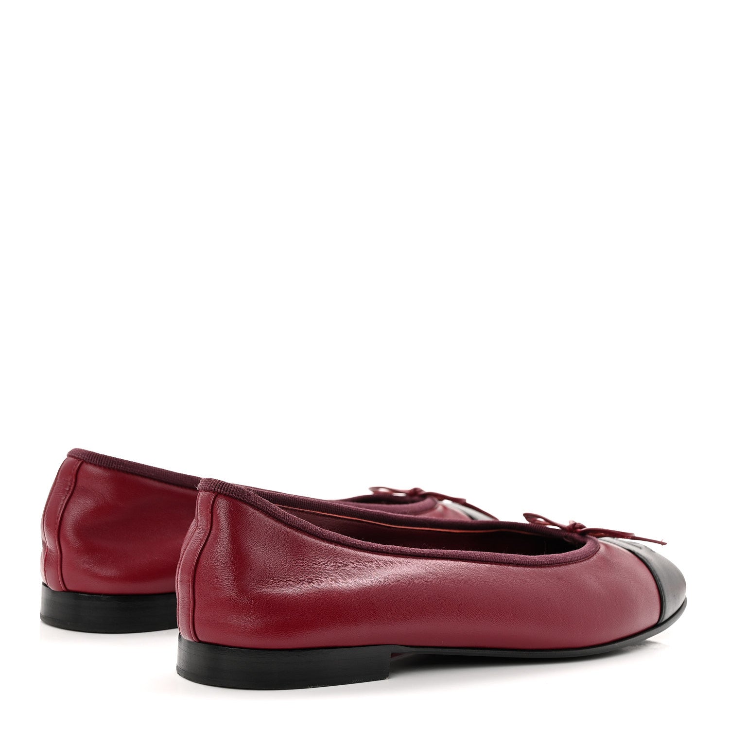 Chanel Lambskin Cap Toe CC Ballerina Flats 38 Burgundy Black 5 of 9