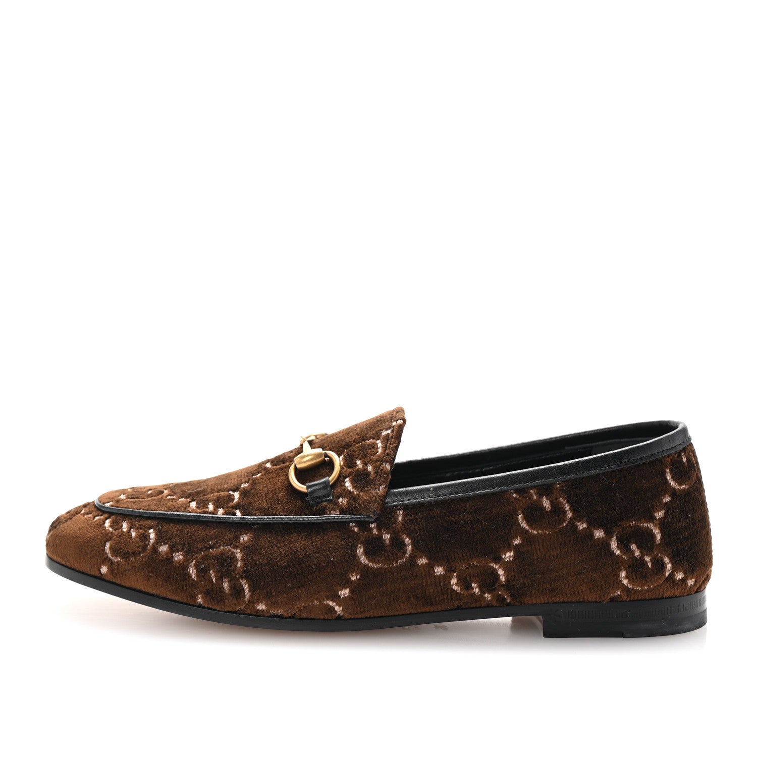 Gucci Velvet GG Monogram Horsebit Womens Jordaan Loafers 36 Brown Black 1 of 11