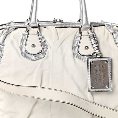 Dolce & Gabbana Distressed Calfskin Ruffled Miss Rouche Satchel White Silver 8 of 17
