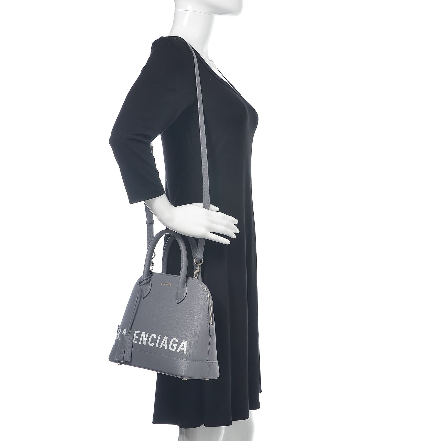 Balenciaga Signature Grained Calfskin Logo S Ville Top Handle Bag Gris Perle Fonce White 2 of 11