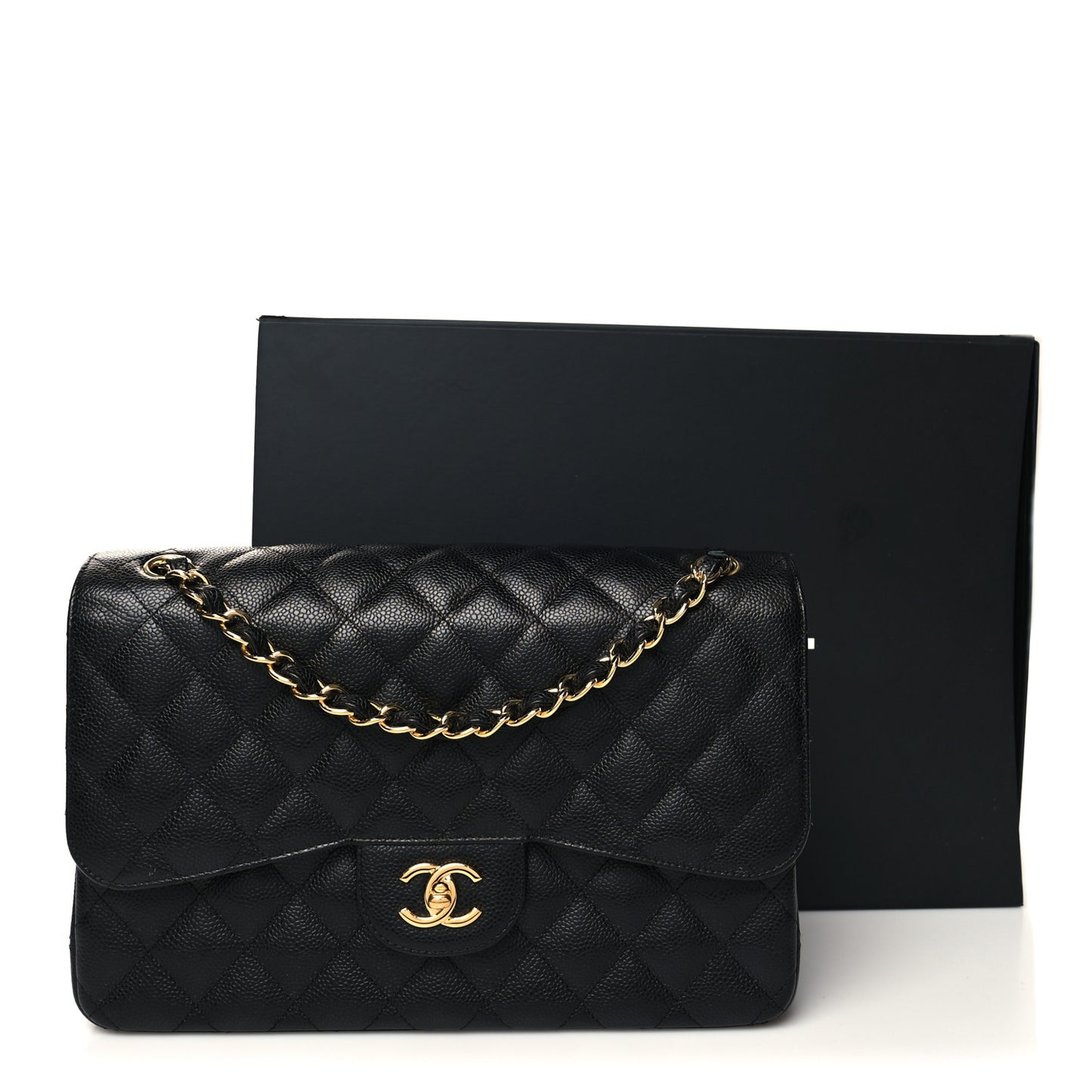 Caviar Quilted Jumbo Double Flap Black