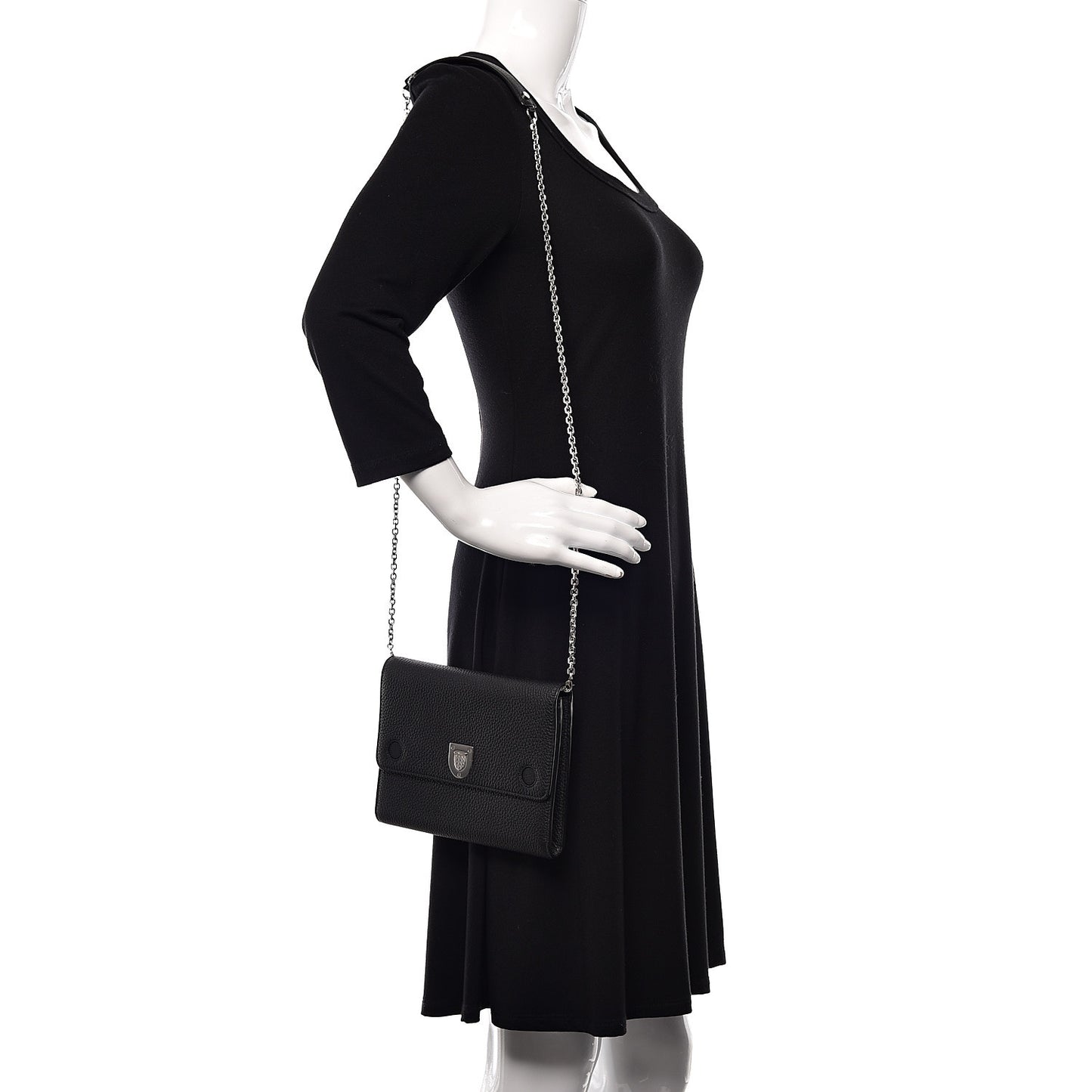 Grained Calfskin Diorever Wallet On Chain Black