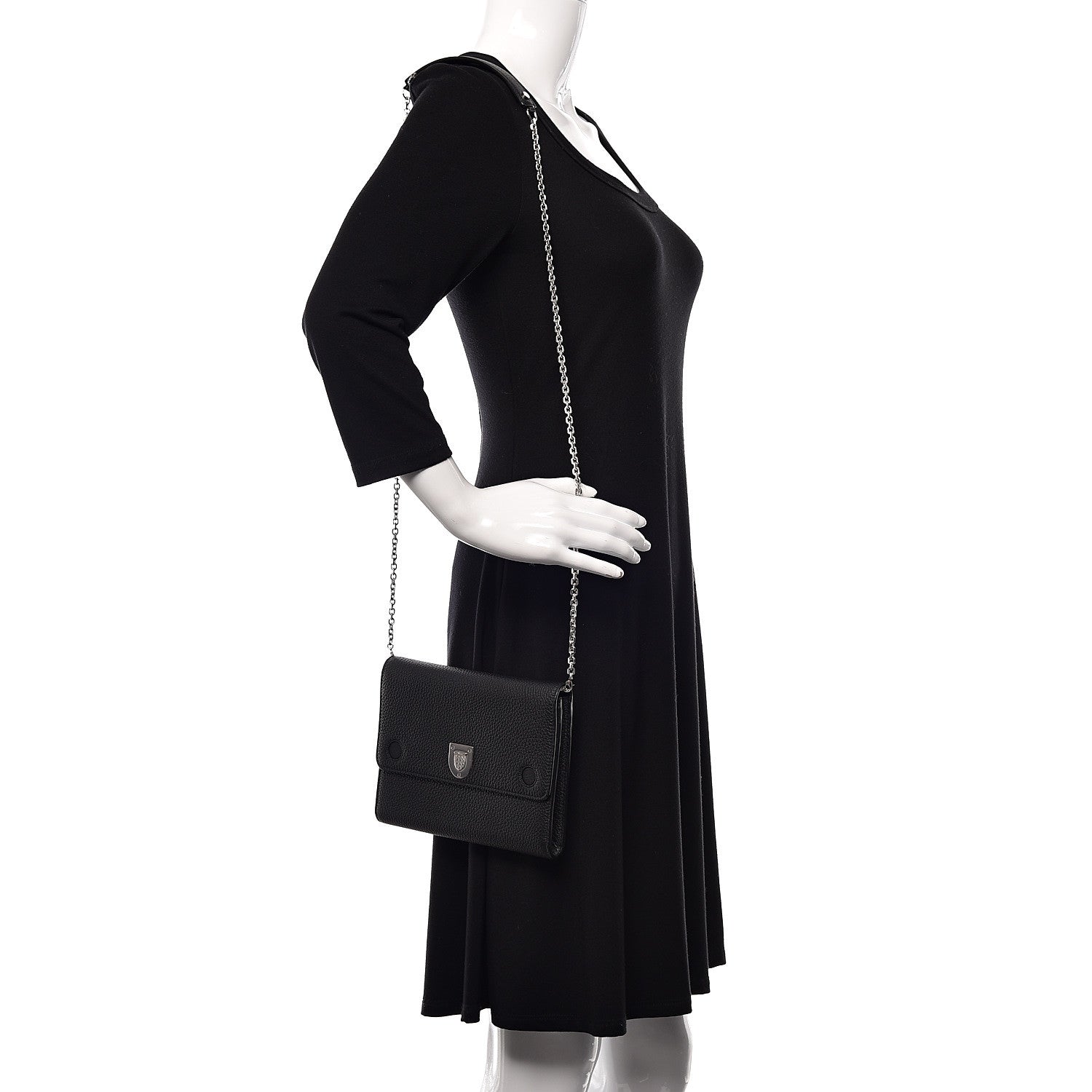 Christian Dior Grained Calfskin Diorever Wallet On Chain Black 2 of 9