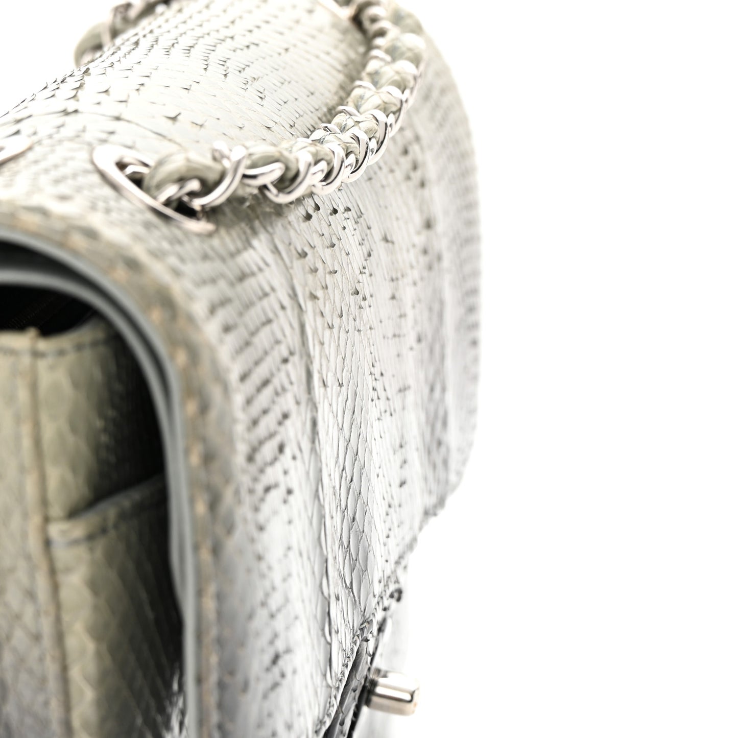 Metallic Snakeskin Medium Double Flap Light Blue