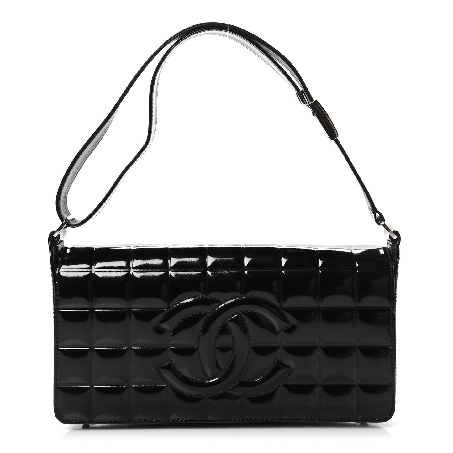 Patent Chocolate Bar Quilted CC Flap Black