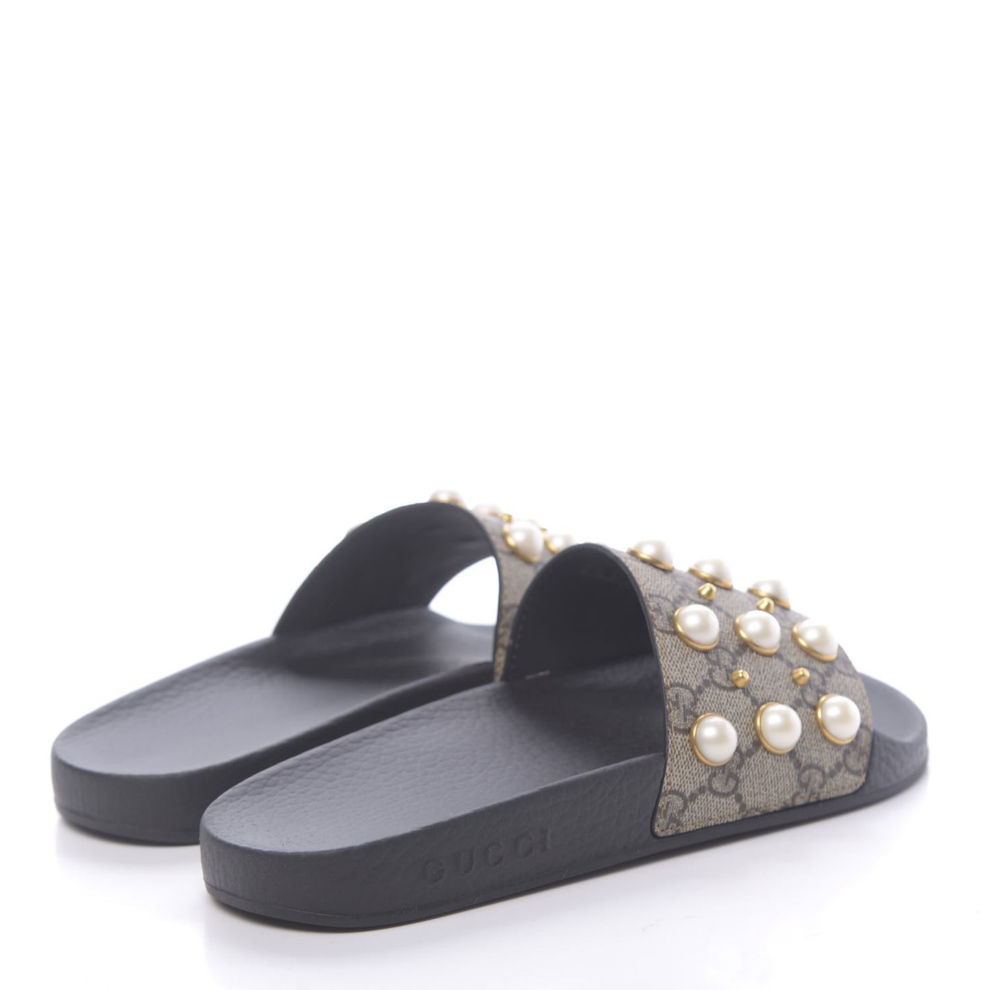 GG Supreme Monogram Pearls Slide Sandals 38 Beige