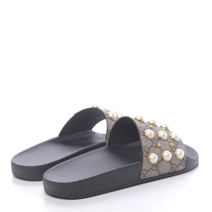 Gucci GG Supreme Monogram Pearls Slide Sandals 38 Beige 4 of 8
