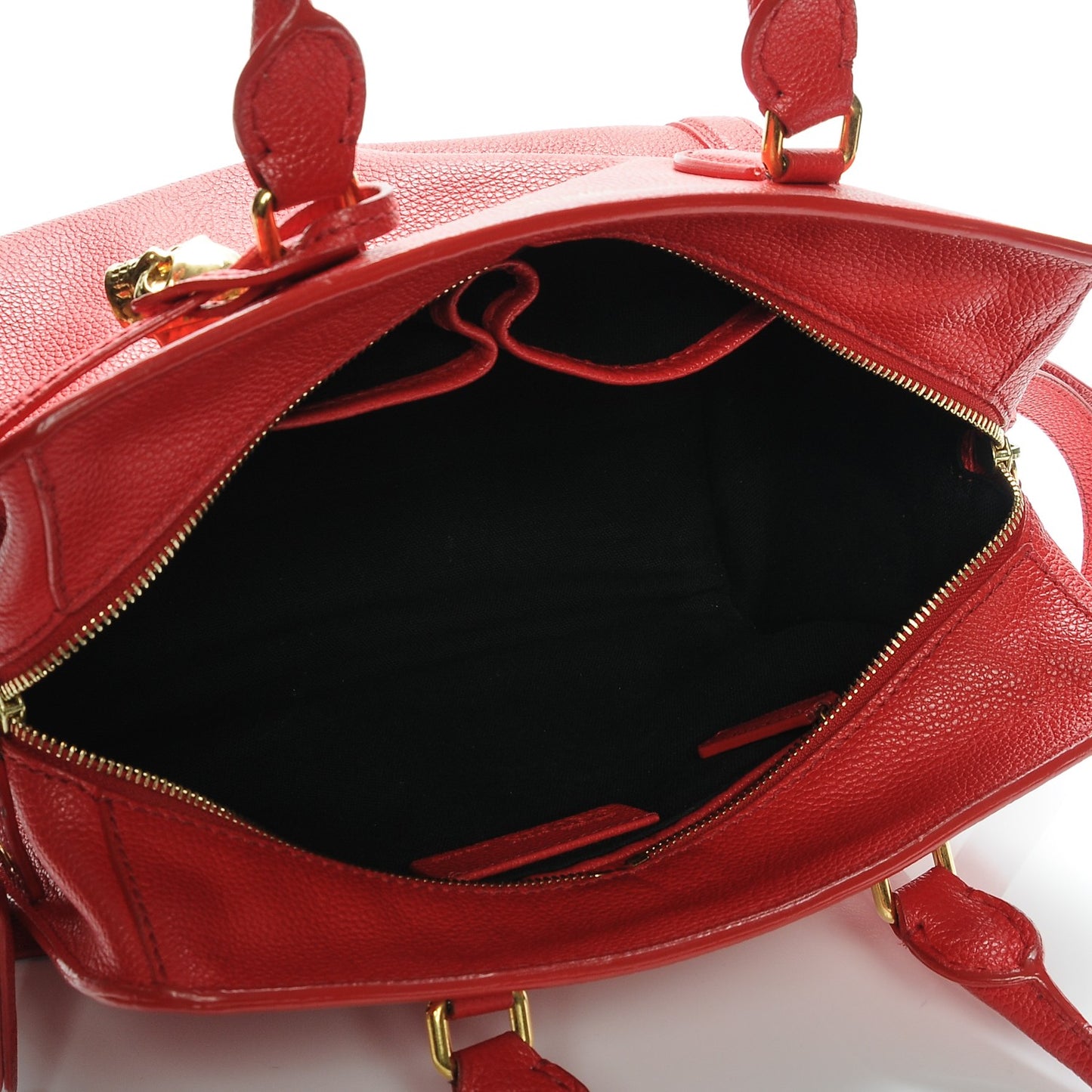Pebbled Calfskin Small Skull Padlock Zip Around Tote Red