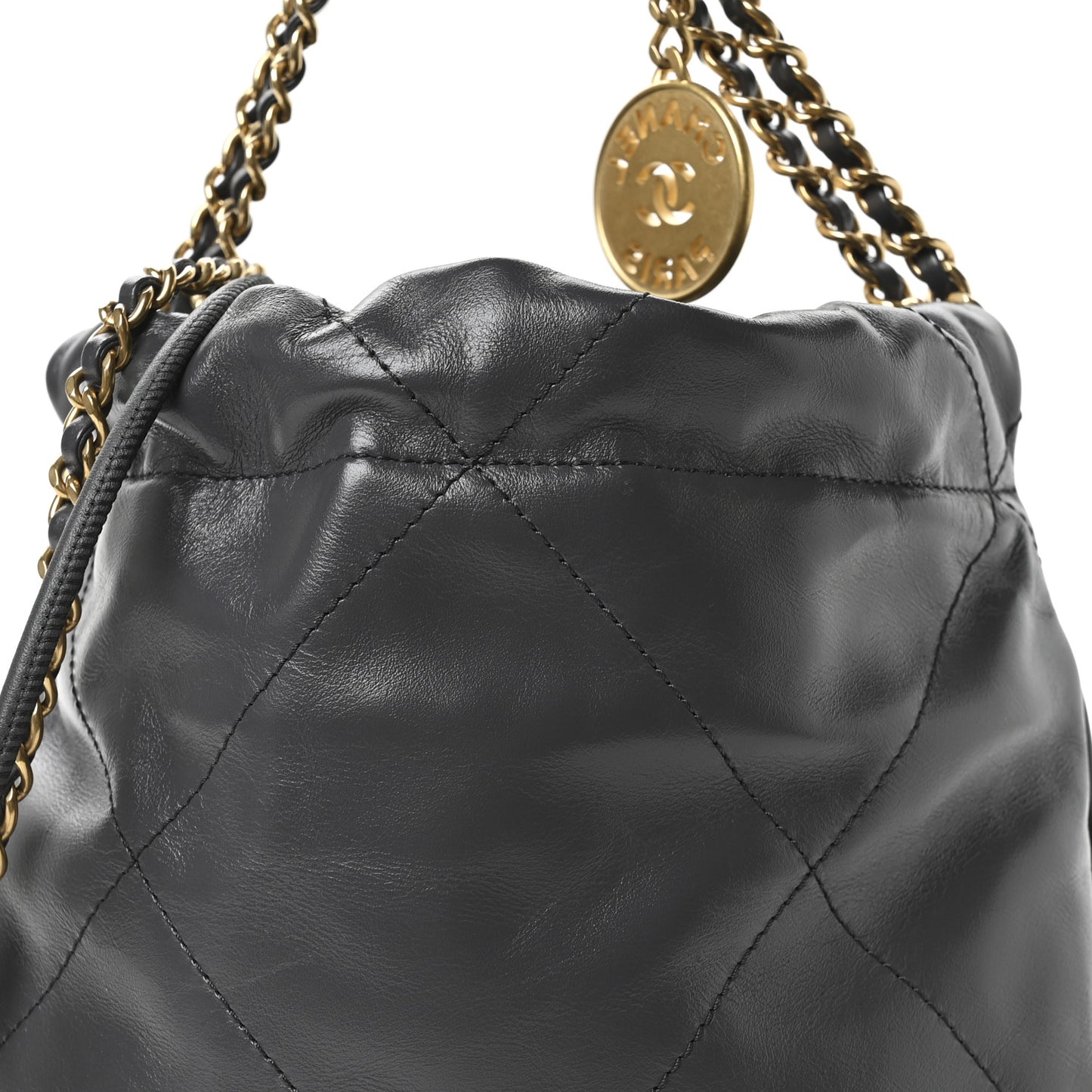 Shiny Calfskin Quilted Mini Chanel 22 Dark Grey