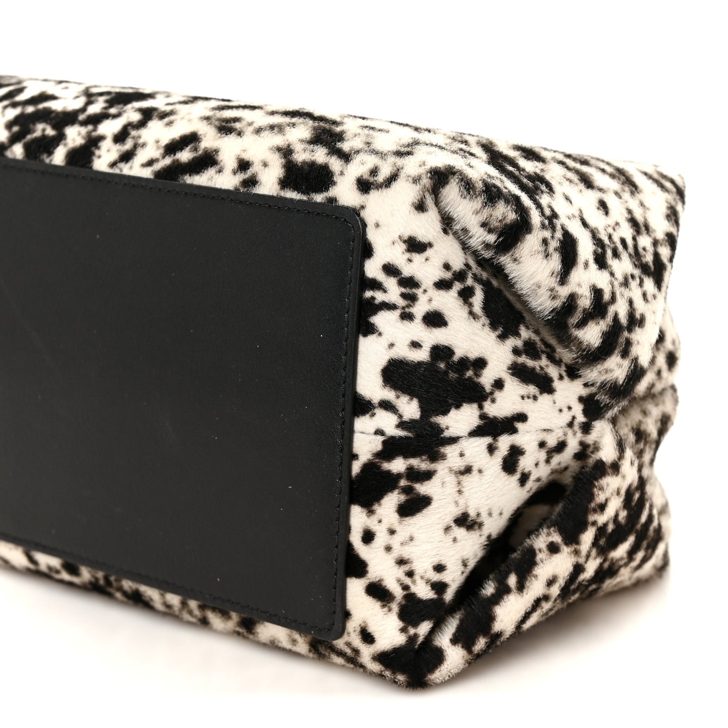 Lambskin Pony Hair Printed Clutch With Chain Black White