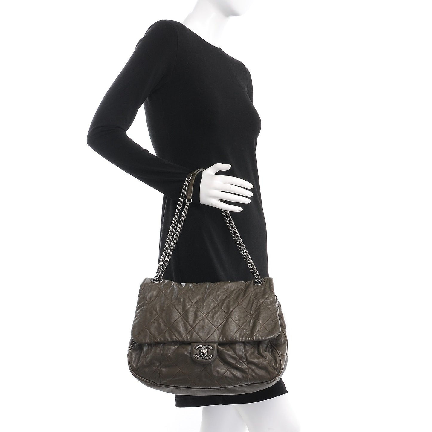 Calfskin Coco Pleats Messenger Flap Khaki