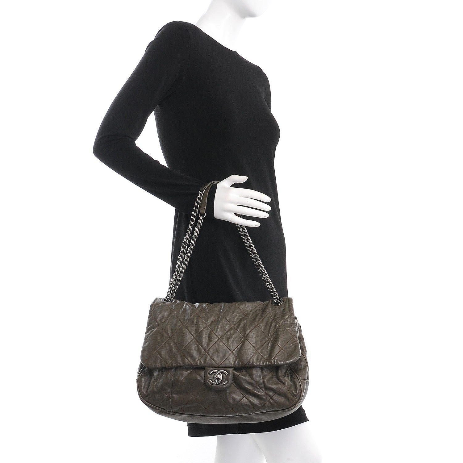 Chanel Calfskin Coco Pleats Messenger Flap Khaki 2 of 8