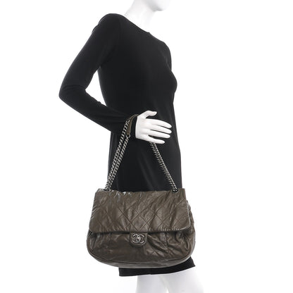 Chanel Calfskin Coco Pleats Messenger Flap Khaki 2 of 8