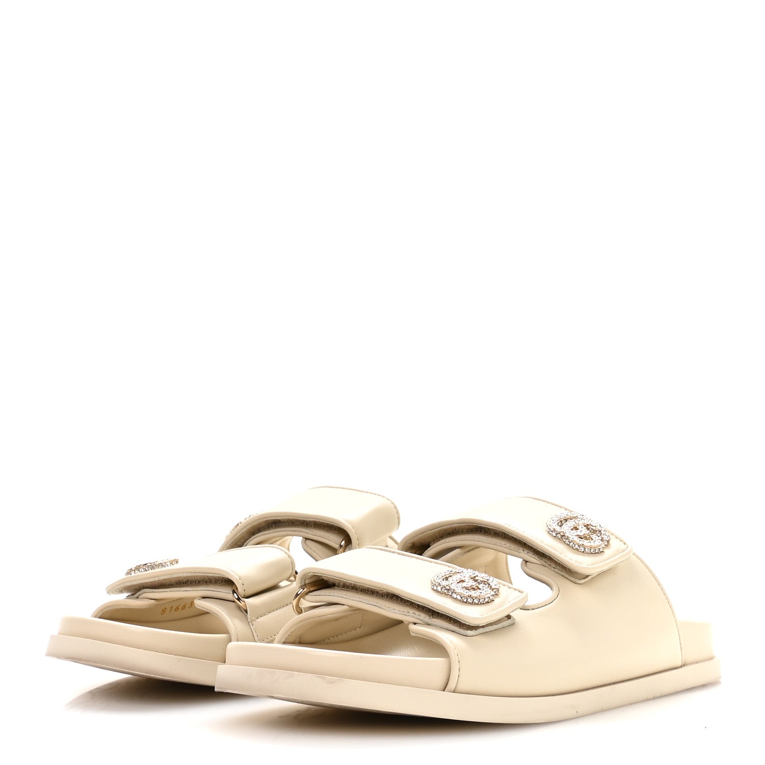 Gucci Calfskin Double G Crystal Womens Isla Dad Sandals 37 Ivory 4 of 8
