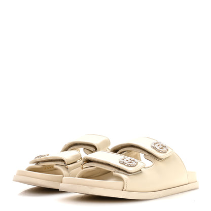 Gucci Calfskin Double G Crystal Womens Isla Dad Sandals 37 Ivory 4 of 8