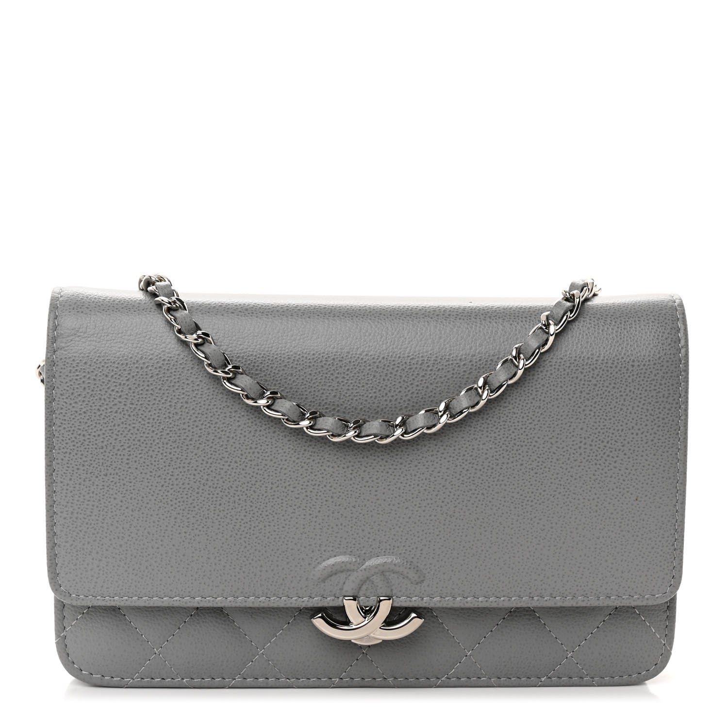 Chanel Grained Calfskin Quilted CC Box Wallet On Chain WOC Grey 1 of 11