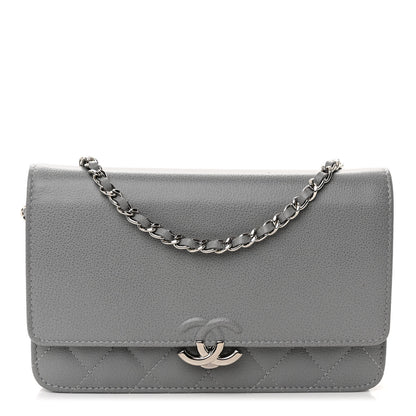 Chanel Grained Calfskin Quilted CC Box Wallet On Chain WOC Grey 1 of 11