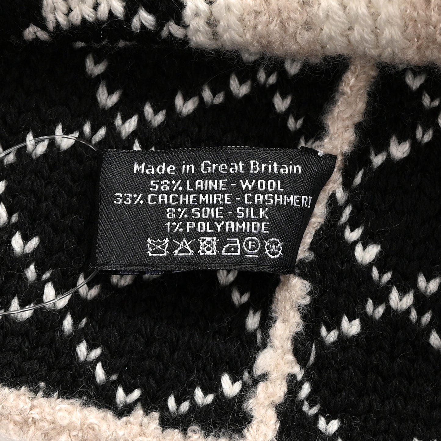 Wool Cashmere CC Beanie Hat Beige Black White