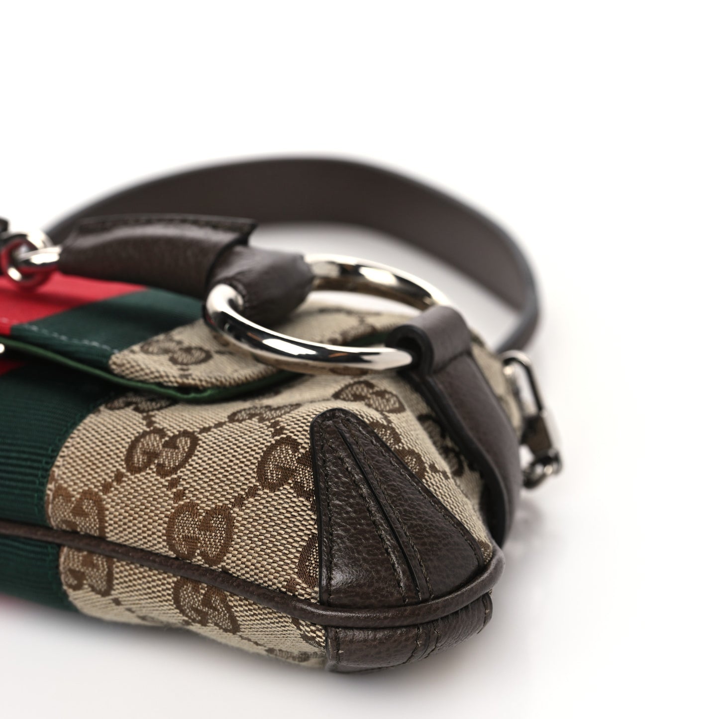 Monogram Textured Dollar Calfskin Heavy Grosgrain Web Small Maxi Horsebit Chain Shoulder Bag Beige Ebony New Acero