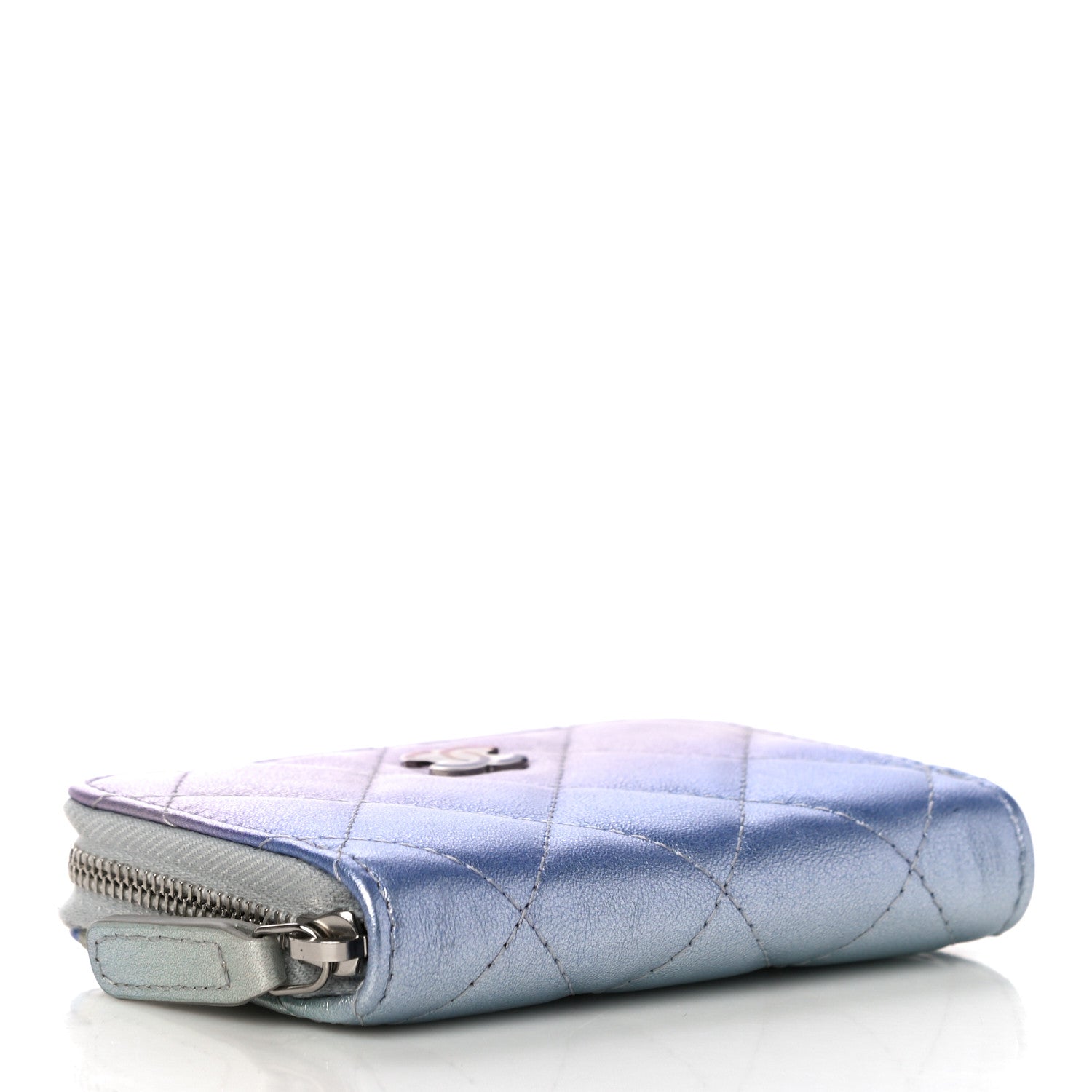 Chanel Gradient Metallic Calfskin Quilted Zip Around Coin Purse Wallet Silver Blue Yellow Purple 4 of 11
