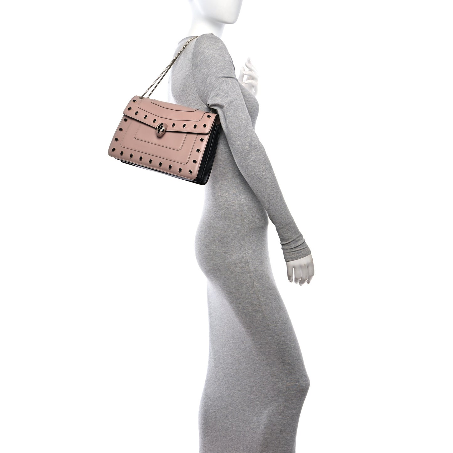 Calfskin Scaglie Studs Serpenti Forever Shoulder Bag Desert Quartz