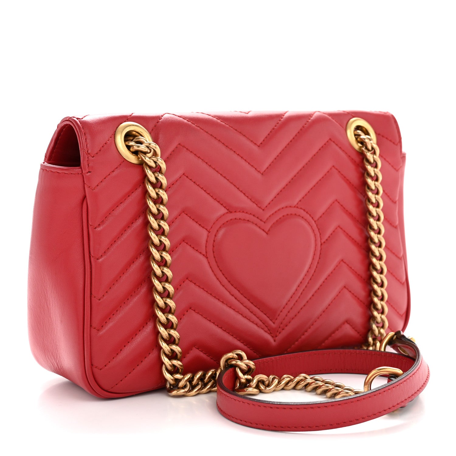 Gucci Calfskin Matelasse Small GG Marmont Shoulder Bag Hibiscus Red 3 of 12
