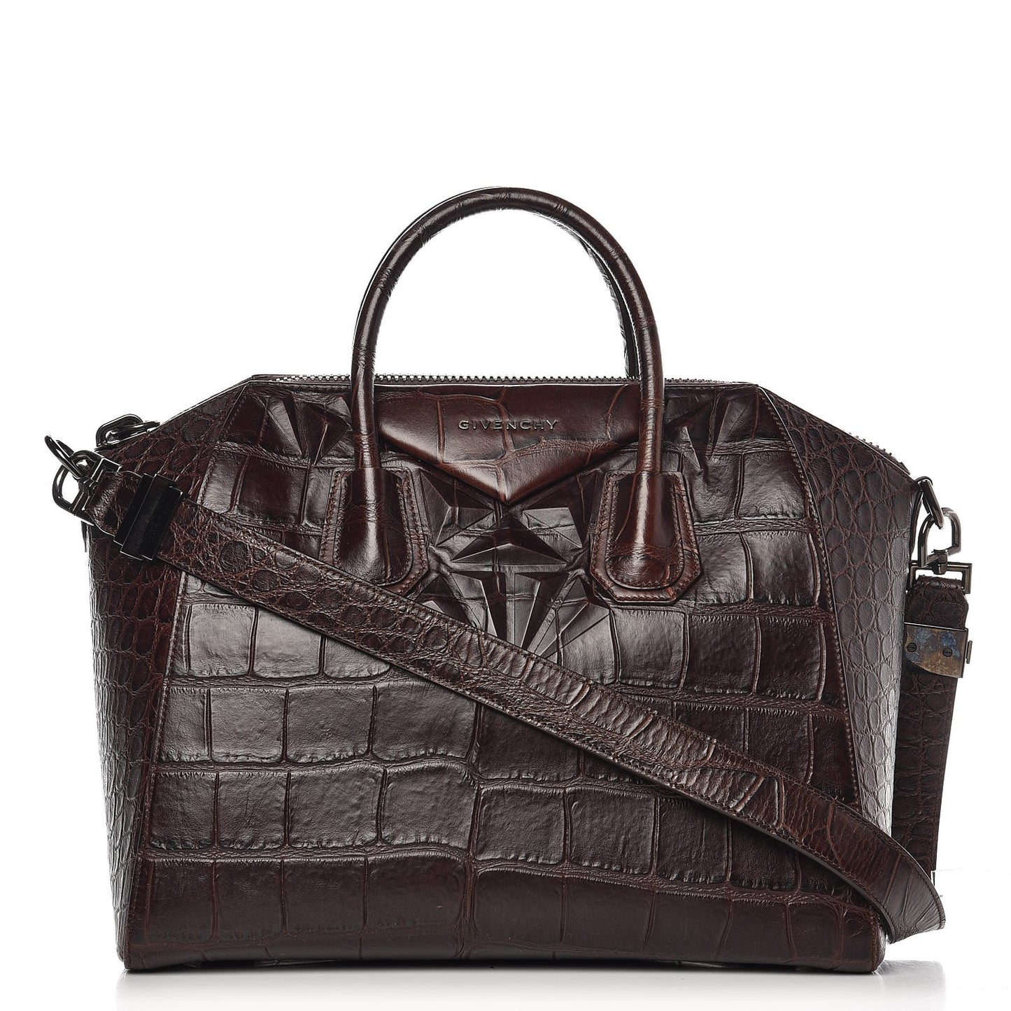 Calfskin Crocodile Embossed 3D Stud Medium Antigona Brown