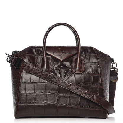 Givenchy Calfskin Crocodile Embossed 3D Stud Medium Antigona Brown 1 of 8