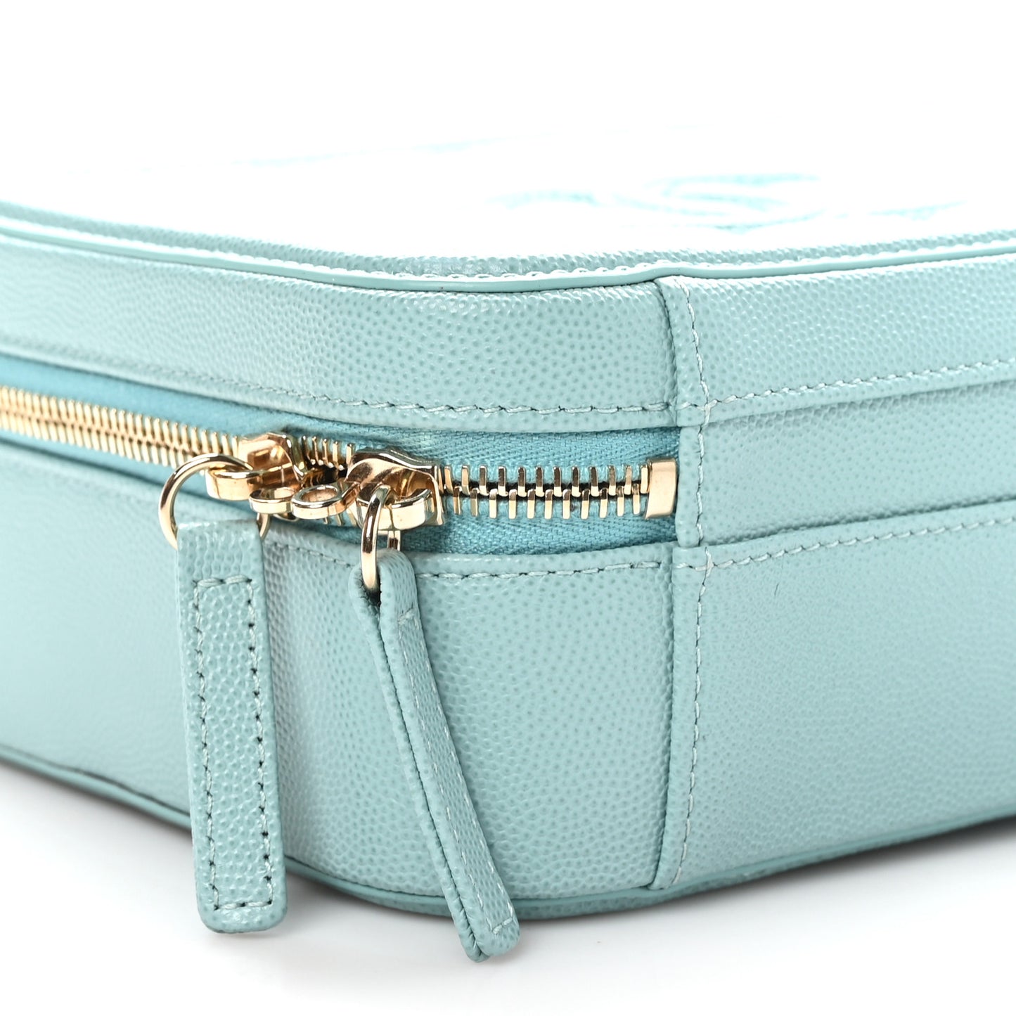 Caviar Quilted Medium CC Filigree Vanity Case Light Blue