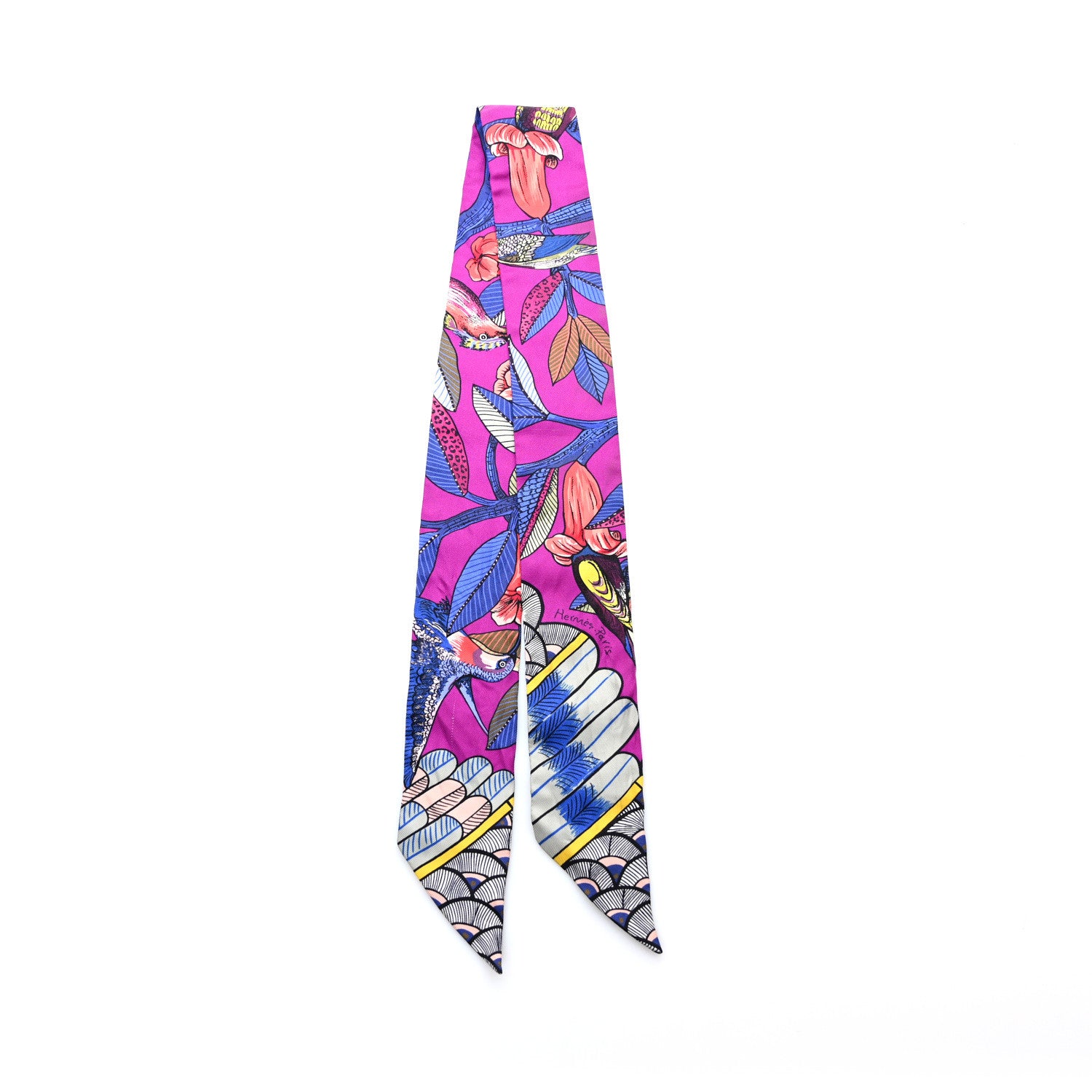 Hermes Silk Tree Of Song Twilly Fuchsia Bleu Rouge 2 of 5