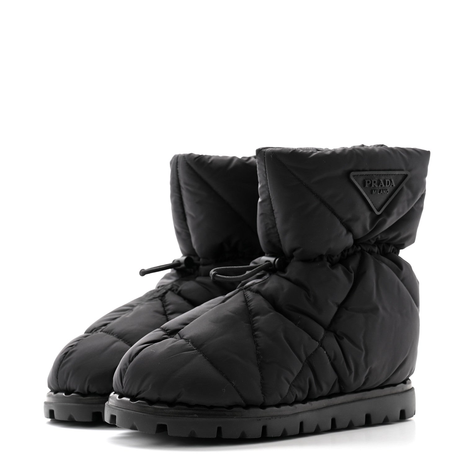 Prada Re-Nylon Piuma Triangle Logo Padded Drawcord 20mm Snow Boots 35 Black 3 of 8