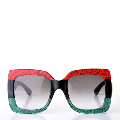 Gucci Square Frame GG0083S Sunglasses Glitter Red Black Green 2 of 8