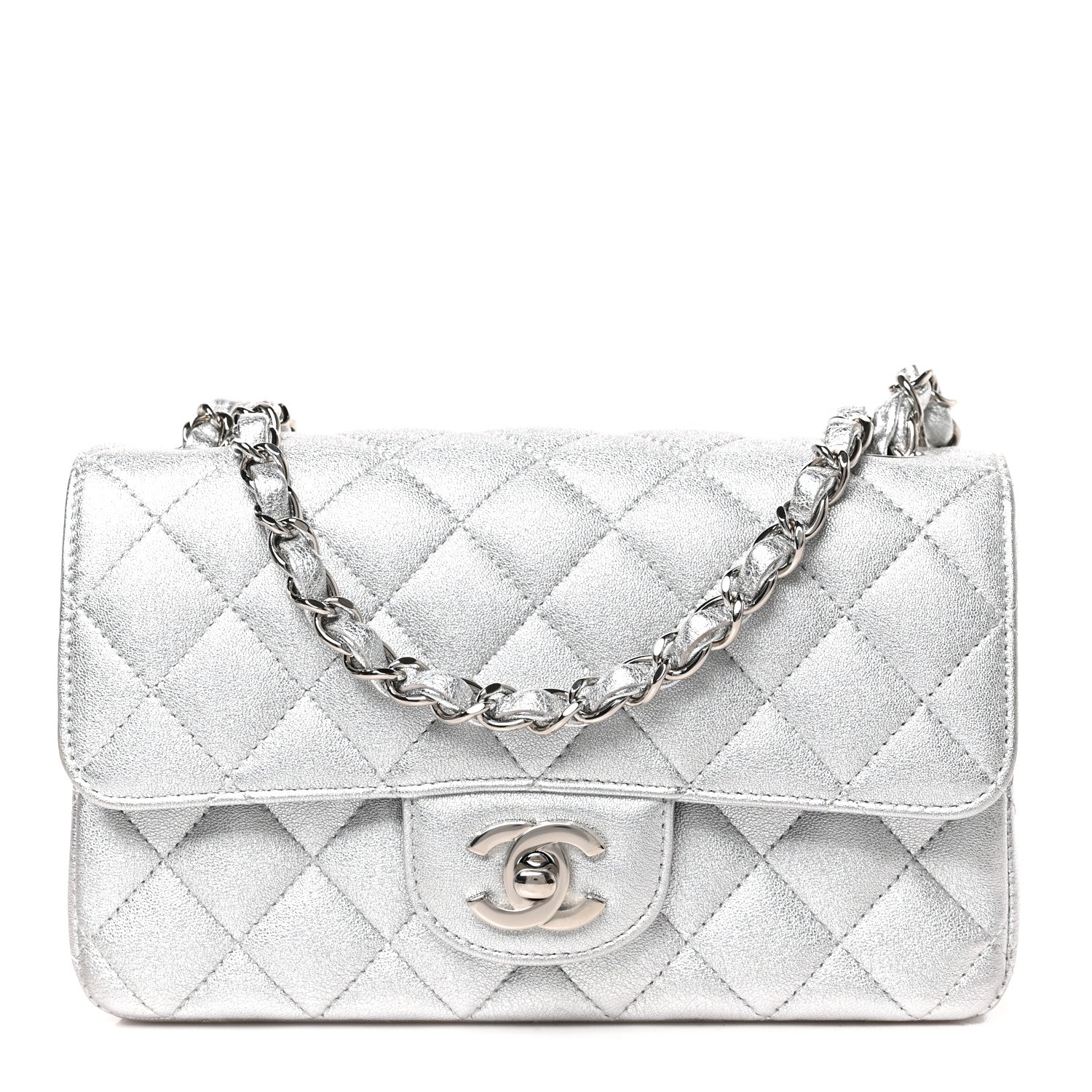 Chanel Metallic Lambskin Quilted Mini Rectangular Flap Silver 1 of 9