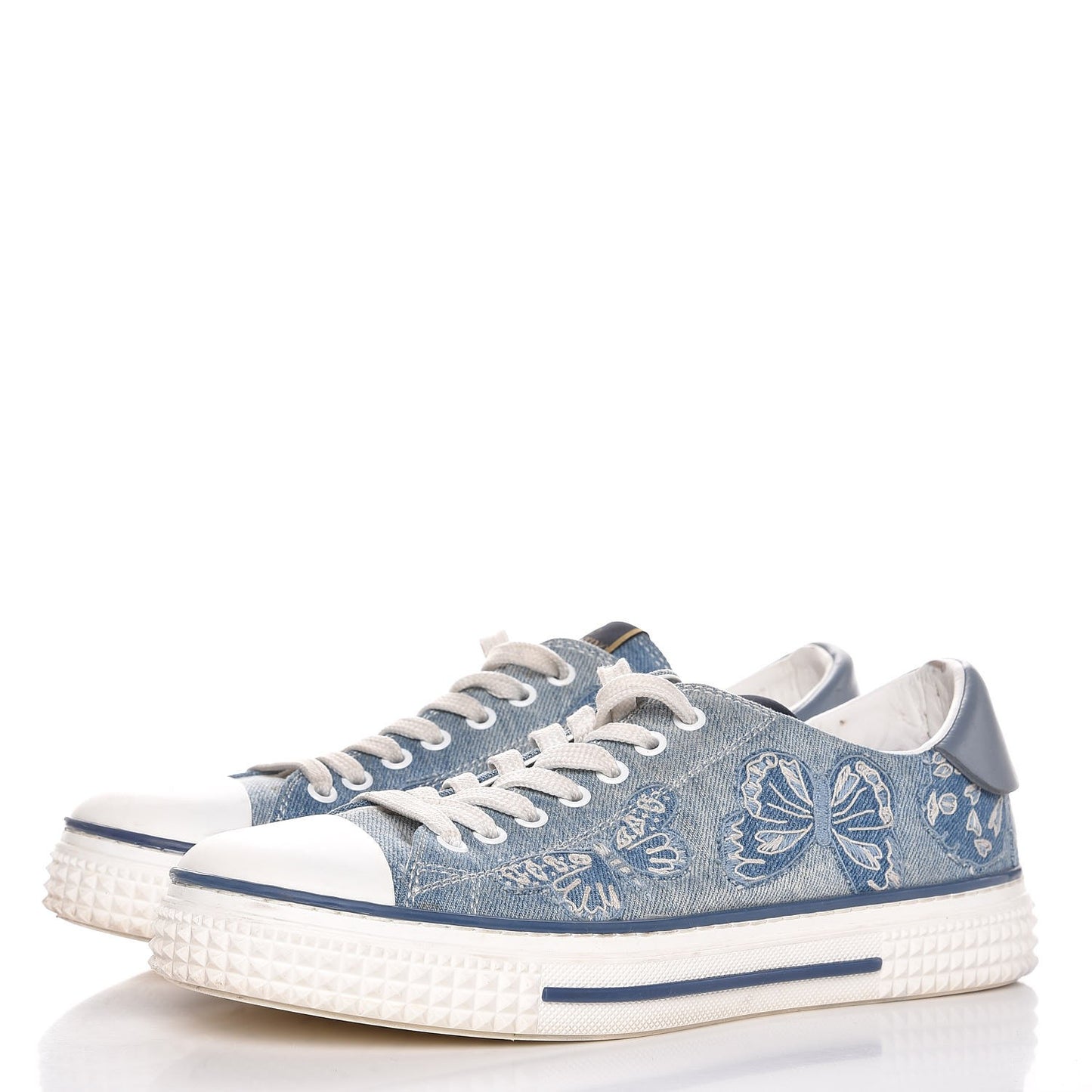 Denim Butterfly Embroidered Sneakers 41 Light Denim