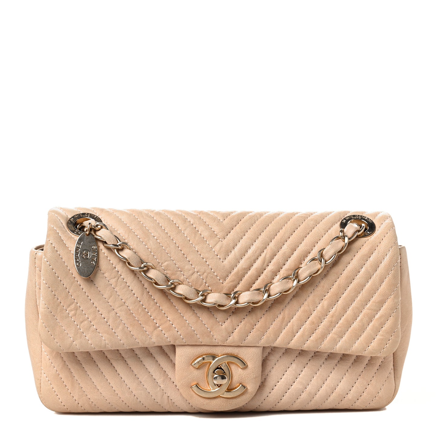 Calfskin Chevron Small Surpique Flap Beige