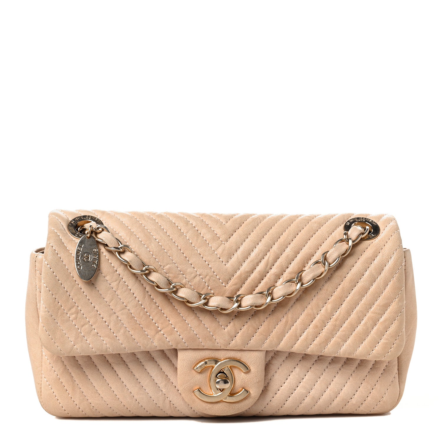 Chanel Calfskin Chevron Small Surpique Flap Beige 1 of 11