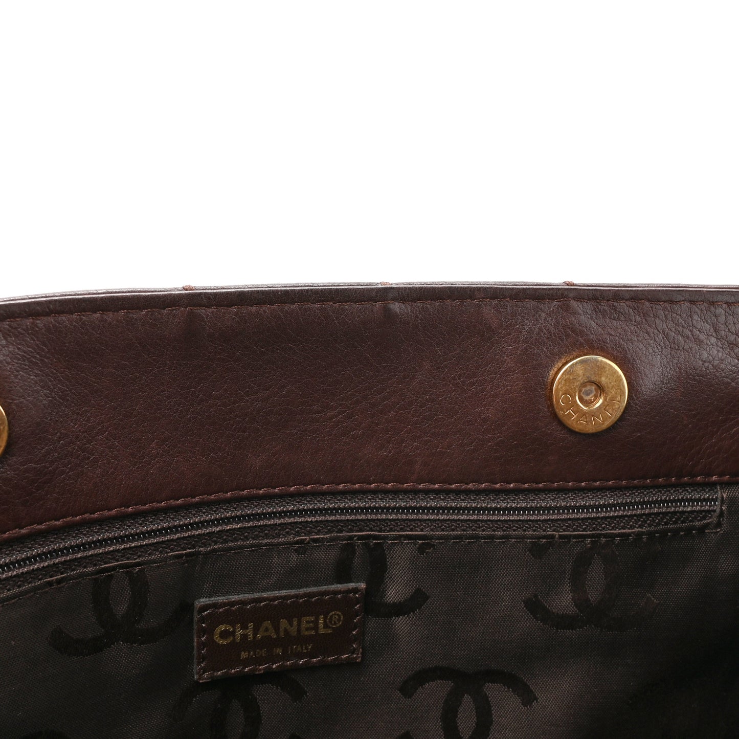 Calfskin Stitched Chocolate Bar Shopping Tote Dark Brown