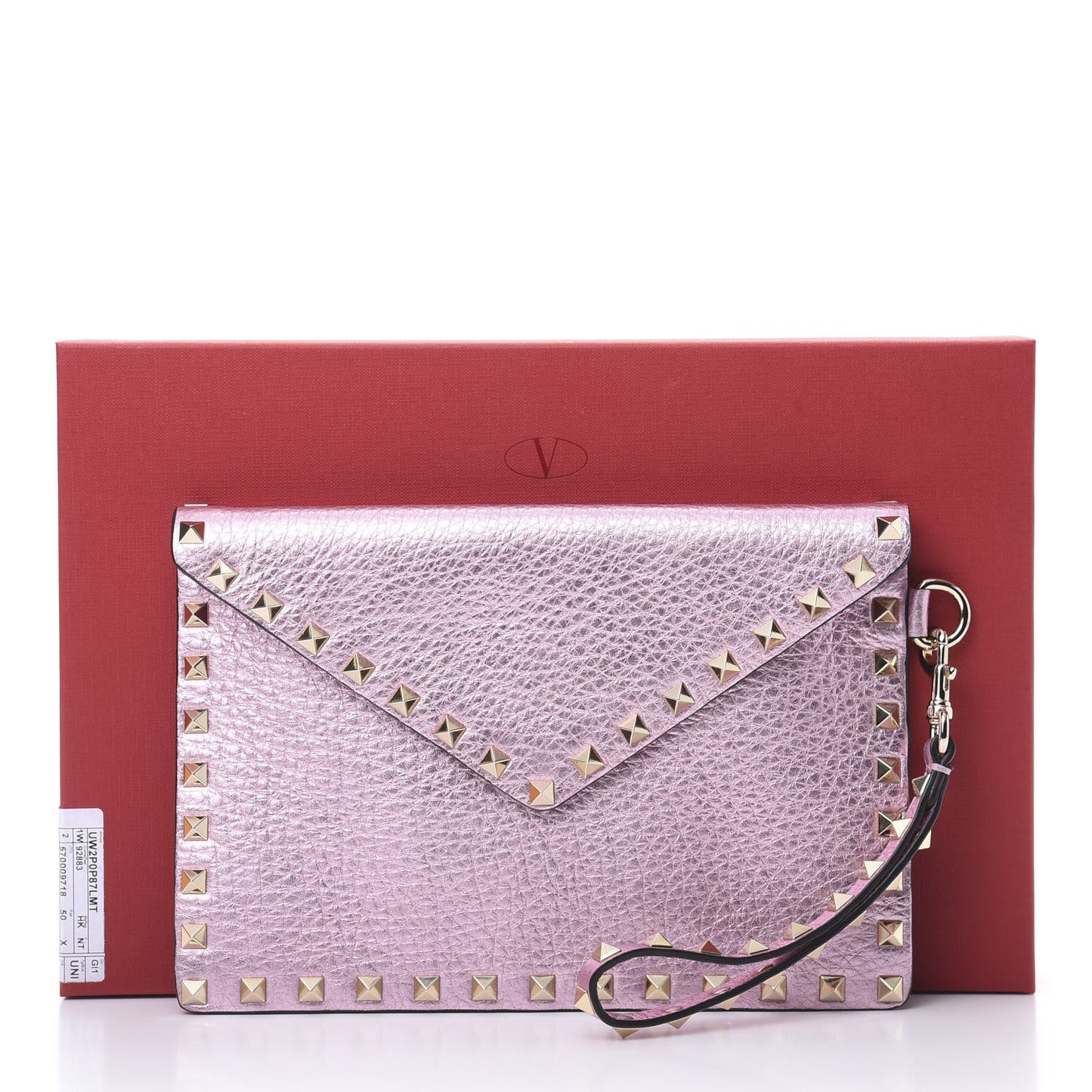 Metallic Pebbled Calfskin Medium Rockstud Envelope Flat Wristlet Pouch Giacinto