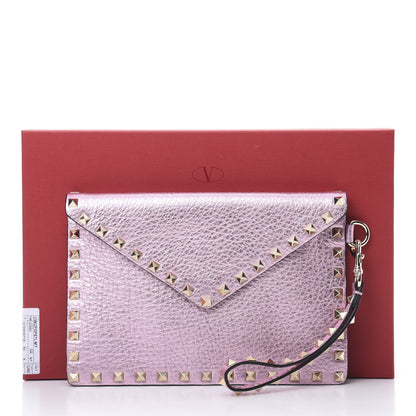 Valentino Garavani Metallic Pebbled Calfskin Medium Rockstud Envelope Flat Wristlet Pouch Giacinto 7 of 7