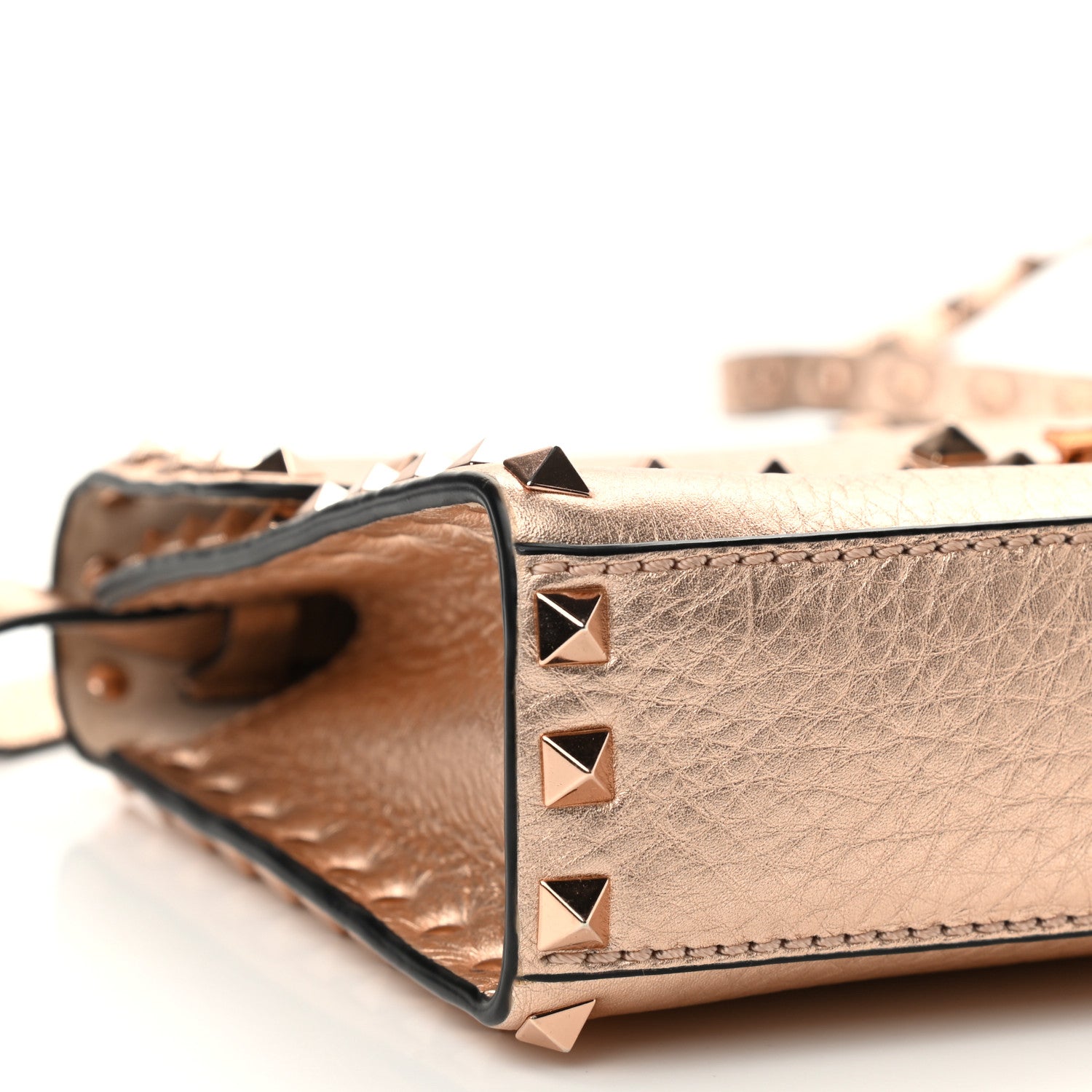 Valentino Garavani Metallic Pebbled Calfskin Medium Rockstud Flip Lock Crossbody Bag Rame 9 of 10