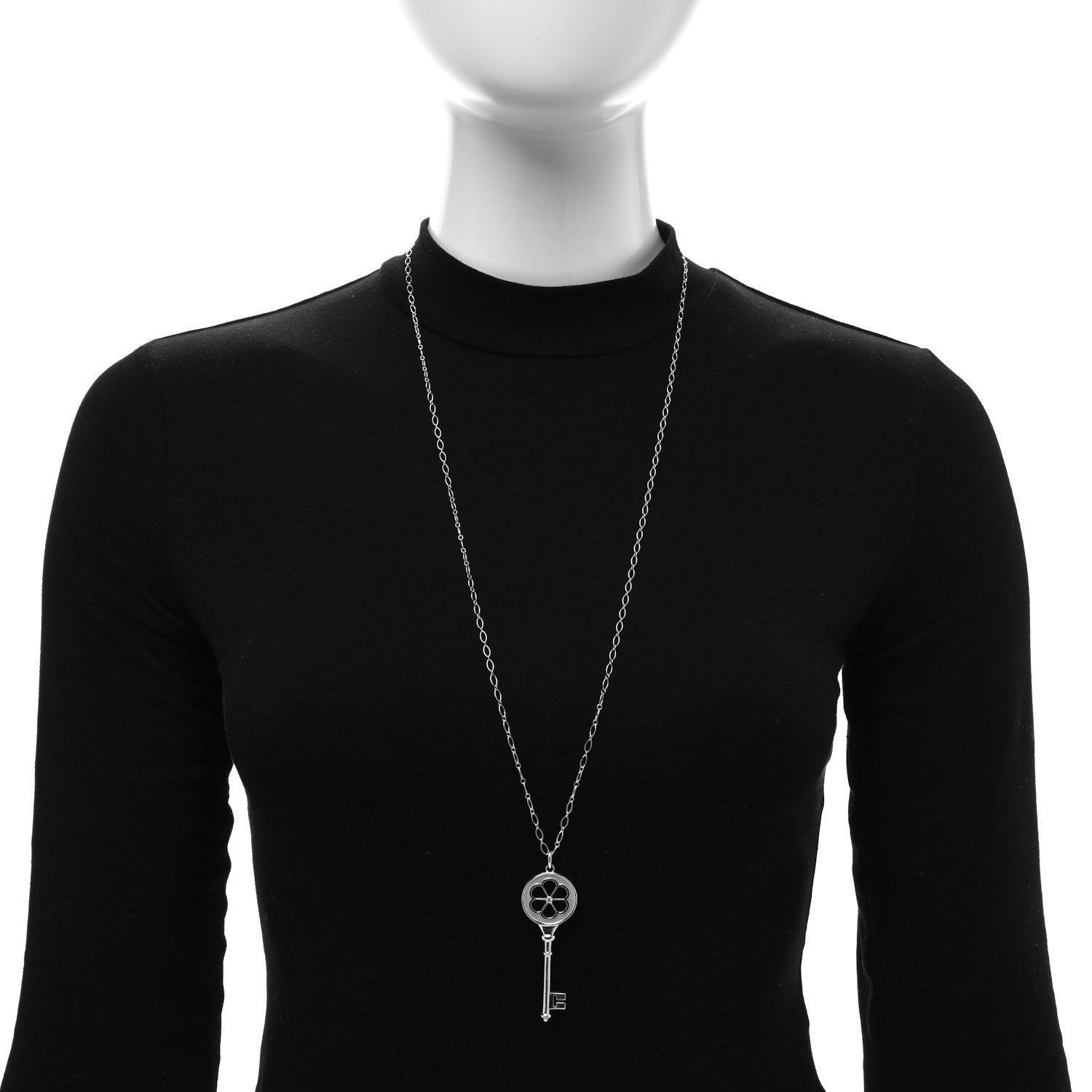 Tiffany Sterling Silver Diamond Blossom Key Pendant Oval Link Chain Necklace 30" 2 of 5